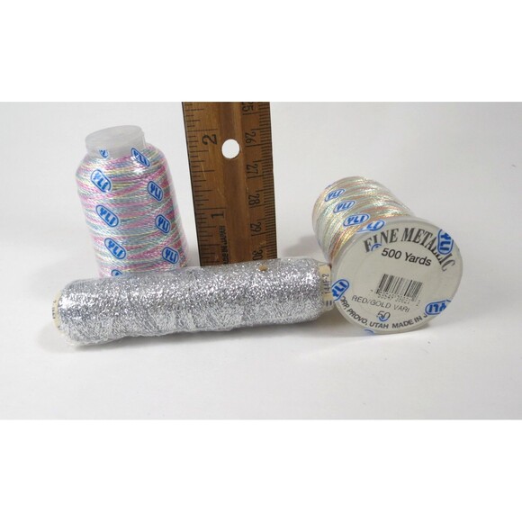 YLI Embroidery & Metallic Ribbon 2 Variegated Threads plus Silver Ribbon - Picture 3 of 3